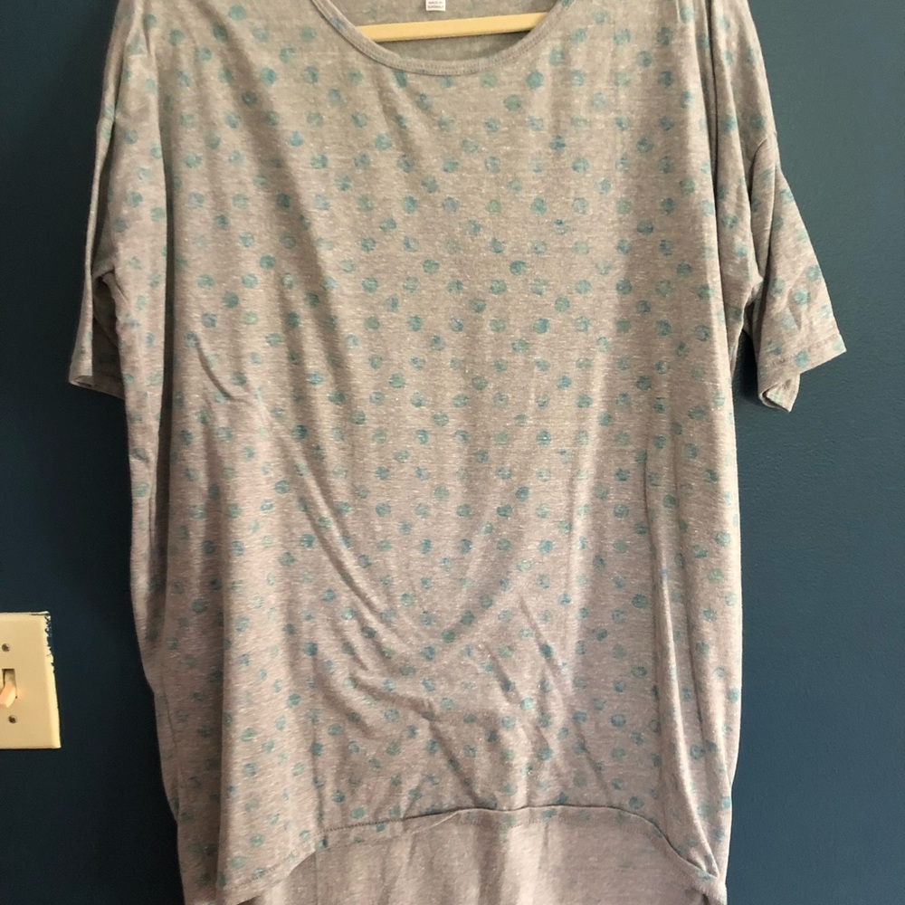 Lularoe Small Irma. Gray with green polka dots